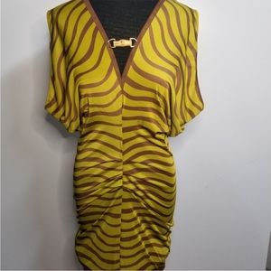 Striped V-Neck Dress in Yellow and Brown